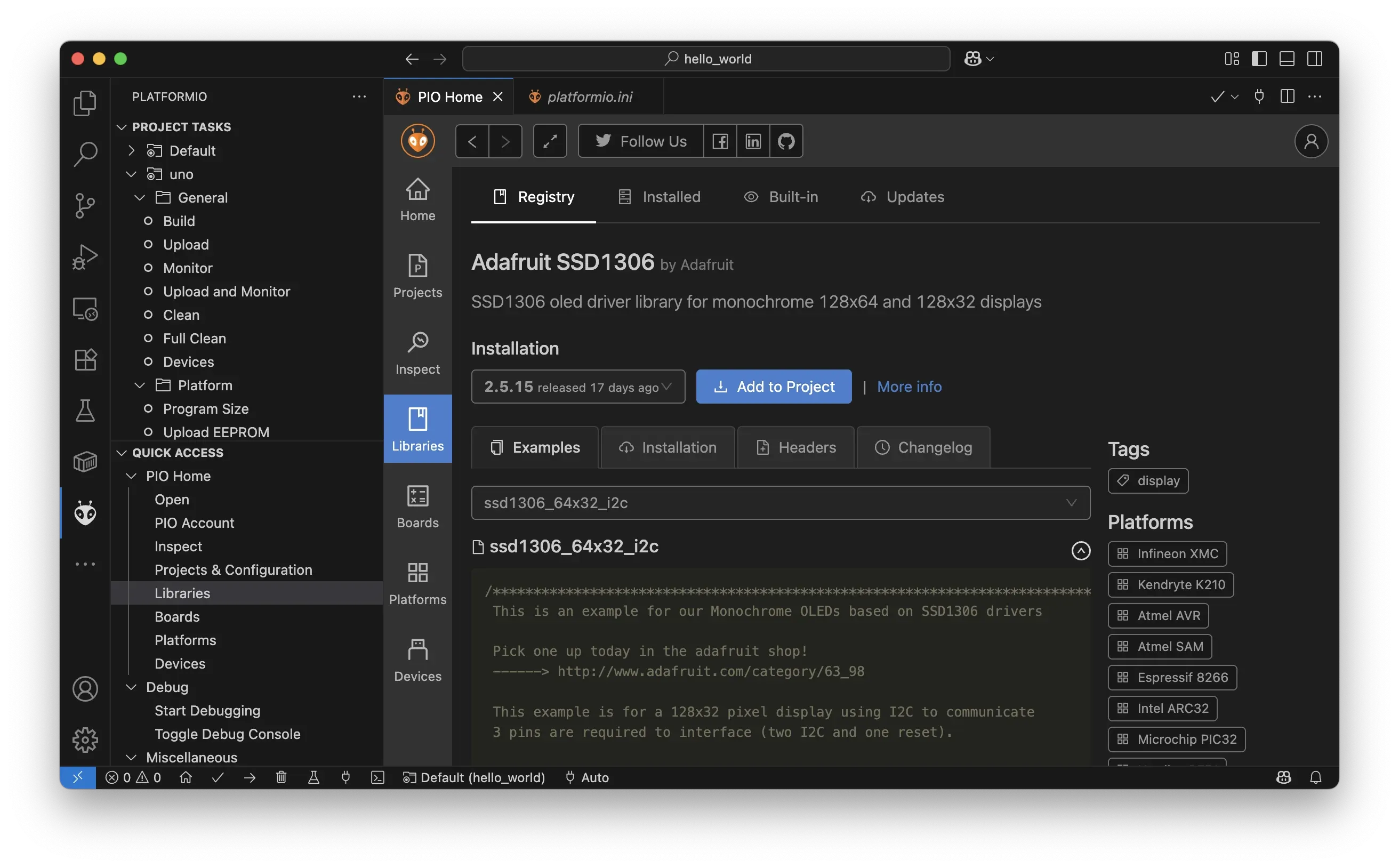 Add library to project in platformIO
