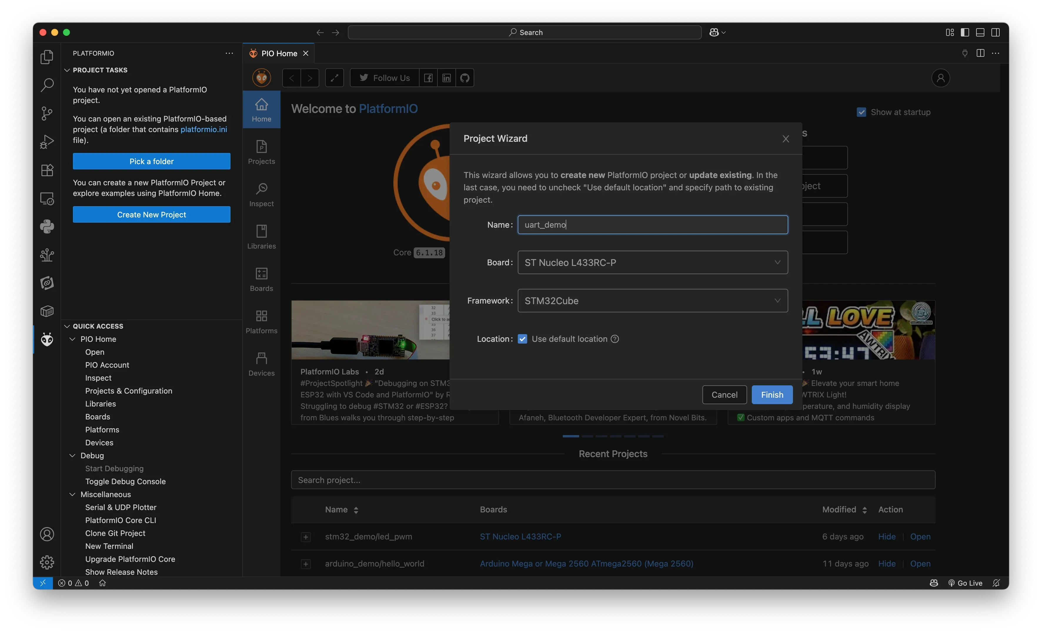 Create PlatformIO project
