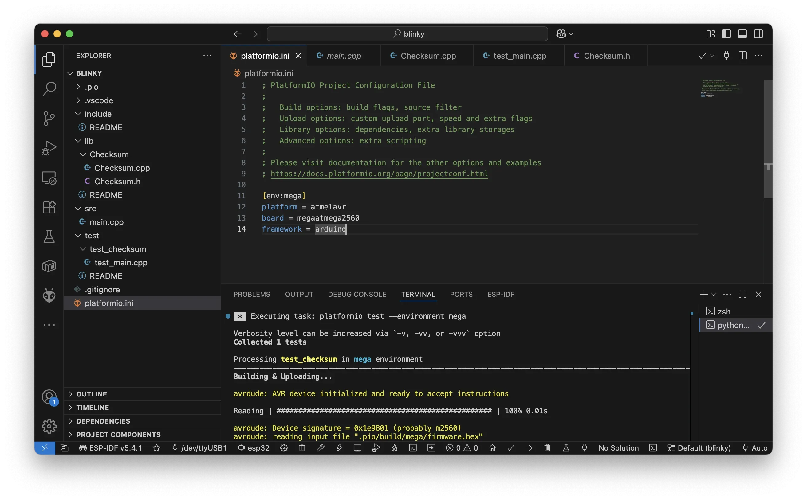 PlatformIO Unit Test Project Structure