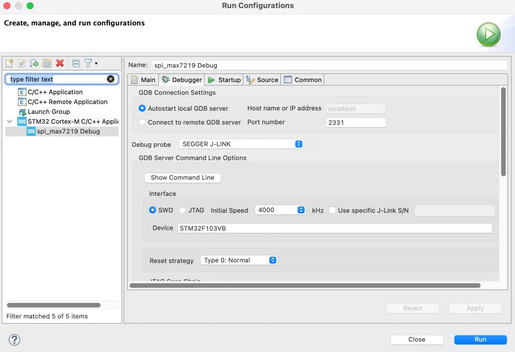  stm32cubeide run configuration 