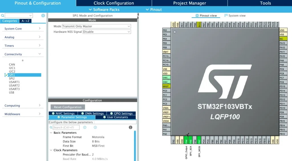  spi instances in device configuration tool 